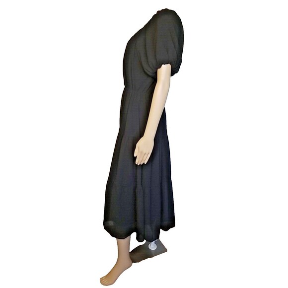 ASTR Tiered Midi Boho Flowy Summer Gauzy Dress M Puff Sleeve Midi Black      T51 - Picture 7 of 12